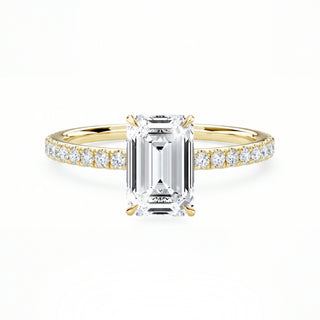 Lab-Grown-Diamant Verlobungsring im Smaragdschliff in 750 Gelbgold mit Hidden Halo