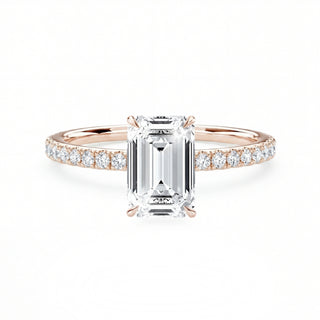 Lab-Grown-Diamant Verlobungsring im Smaragdschliff in 750 Roségold mit Hidden Halo