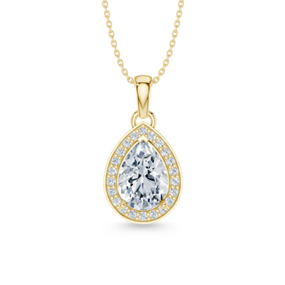 Pear-Cut Labordiamant in Halo-Fassung – elegante Halskette aus 14K Gelbgold