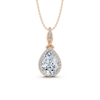Infinity-Halskette mit Pear-Cut Labordiamant in Halo-Fassung – elegante Ausführung in 14K Roségold