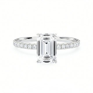 Lab-Grown-Diamant Verlobungsring im Smaragdschliff in 950 Platin mit Hidden Halo