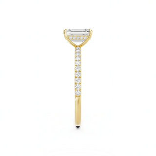 750 Gelbgold Verlobungsring mit Radiant Cut Lab-Grown Diamant und feinem Pavé-Besatz