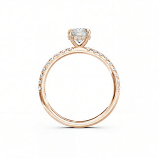 Luxuriöser Round Cut Verlobungsring aus 750 Roségold mit Pavé-Fassung und Hidden Halo