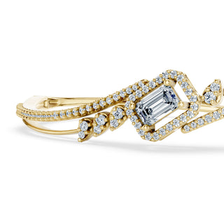 Florales Goldarmband mit zentralem Emerald-Diamant und funkelndem Halo-Design