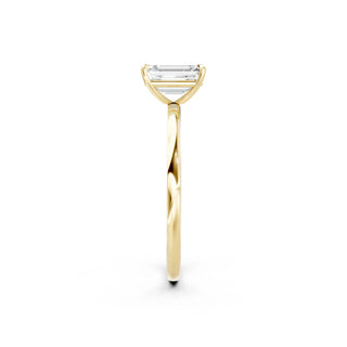 Eleganter Smaragdschliff Verlobungsring aus massivem 750 Gelbgold mit Lab-Diamant