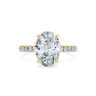 Ovaler Verlobungsring aus 14K oder 18K Gelbgold mit Hidden Halo und Labordiamant – Frontansicht