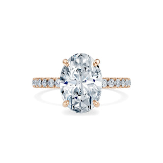 Ovaler Verlobungsring aus 14K oder 18K Roségold mit Hidden Halo und Labordiamant – Frontansicht