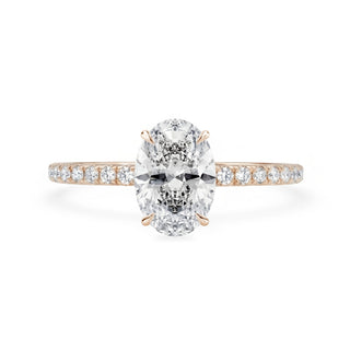 Oval Cut Verlobungsring in 750 Roségold mit Lab-Grown-Diamant, Pavé-Schiene und Hidden Halo