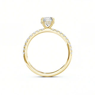 Luxus Verlobungsring aus 750 Gelbgold mit rundem Lab-Diamant, Pavé-Besatz und Hidden Halo