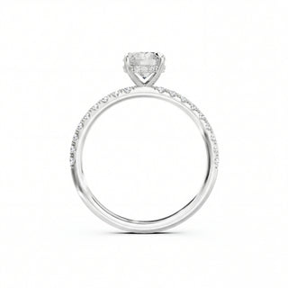 Luxus Verlobungsring aus 750 Weissgold mit rundem Lab-Diamant, Pavé-Besatz und Hidden Halo