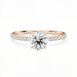 Pavé Verlobungsring in Roségold mit Round Cut Diamant und verdecktem Halo-Detail